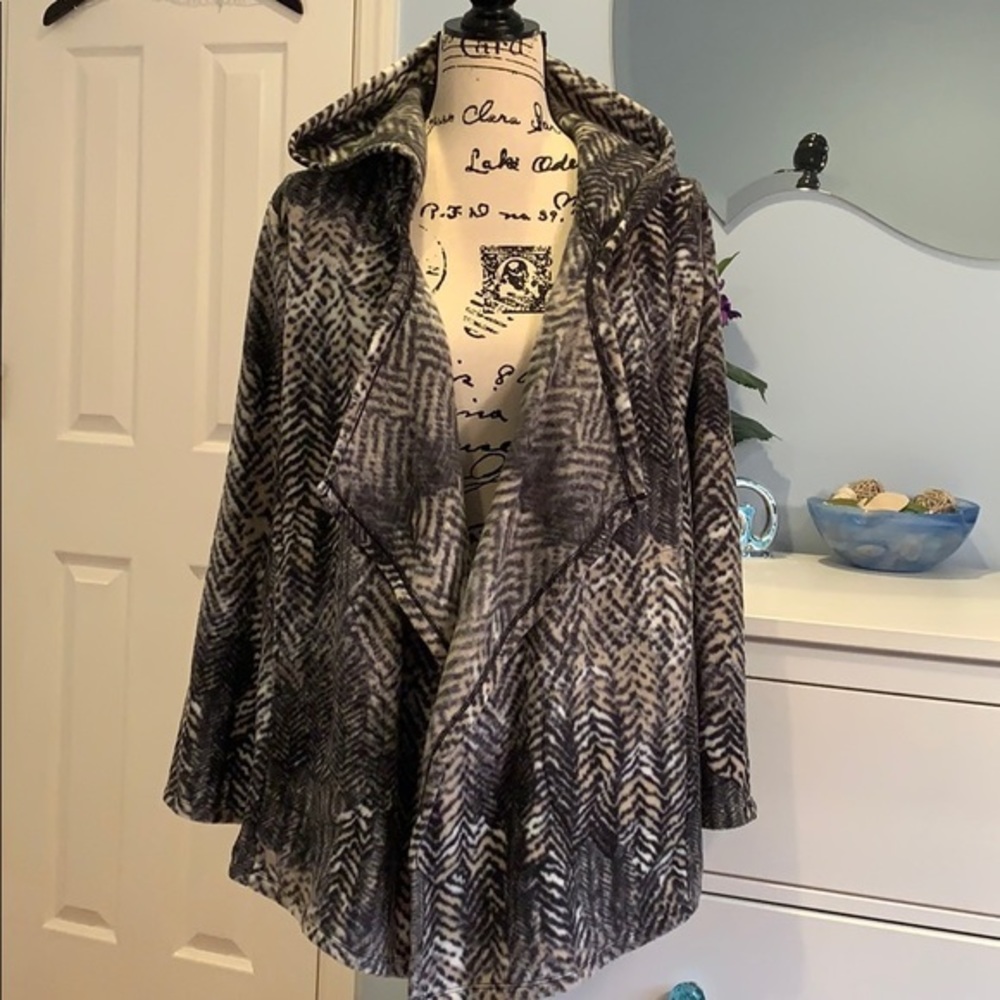 Susan Graver Weekend Polar Fleece Hooded Cardigan - Picture 1 of 5
